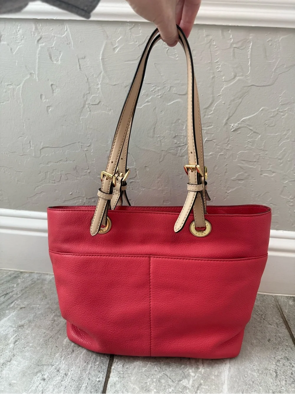 Michael Kors Bedford Coral Pink Pebbled Leather Tote 30H4GBFT6L